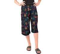 Party HuB Womens 3/4 Three Quarter Cropped Trousers Ladies Plain Elasticated Waist Wide Leg Crop Pants Culottes