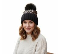 Party HuB Womens Glitter Sequin Beanie Hat with Pom Pom Warm Knitted Winter Cap, Sparkly Woolly Hat, Soft Fleece Lined Accessory Gold - Black