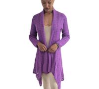 Party HuB Womens Open Front Knitted Waterfall Eyelet Hollow Out Cardigan Ladies Irregular Hem Long Sleeve Knit Draped Long Cardigan Purple