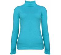 Party HuB Womens Ribbed Polo Neck Jumper Ladies Long Sleeve Winter Wear High Roll Neck Sweater Kids Warm Out Door Jumper Top Turquoise