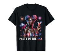 Party In The USA Black Girl US Flag Melanin Afro 4th Of July T-Shirt