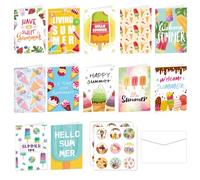Party Invitations Kids 42PCS,Summer Ice Cream Blank Invitations With Envelopes,HELLO SUMMER Birthday Greeting Cards With Stickers For Summer Beach Birthday Wedding Party Kids Boys Girls