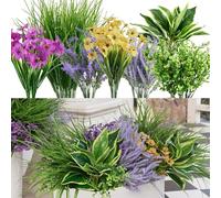 PARTY JOY 25 Pcs Artificial Plants Outdoor, Fake Plants, Decorative Artificial Plants, Shrubs UV Resistant Plants, Lavender Flowers, Home Decor, Indoor Outdoor Home Garden Decoration