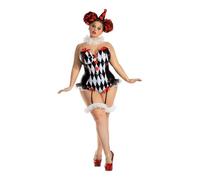Party King PK2154XL Women's Plus Size Dark Harlequin Costume Adult, Black/Red, 1x