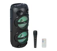 Party Light & Sound - PLUTON - Speaker, baffle 2 x 8/20cm 300W on rechargeable battery - Lighting effect - 1 wired mic and 1 remote control - Bluetooth, USB, Micro SD and TWS - Black