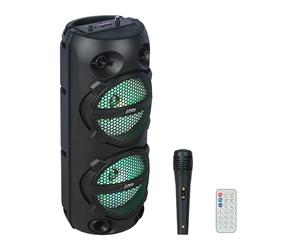 Party Light & Sound - PLUTON - Speaker, baffle 2 x 8/20cm 300W on rechargeable battery - Lighting effect - 1 wired mic and 1 remote control - Bluetooth, USB, Micro SD and TWS - Black