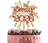 Party Like It's 2026 Cake Topper, Happy New Year Decorations, Cheers to 2026 Party Decor, Winter Holiday New Year's Eve Decorations Gold & Red Glitter