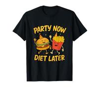Party Now Diet Later Burger Fries Crew Graphic T-Shirt