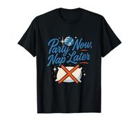 Party Now Nap Later Disco Ball Crew Design T-Shirt