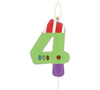 Party Number 4 Candles,Green Purple White Theme Children's Party Cake Decoration for Birthday Party Children's Day 4th Cartoon Buzz Plane Cartoon Theme Theme Party