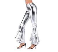 Party Outfit Women's Glitter Trousers Metallic Silver Flared Trousers New Year's Eve Harem Trousers 80s Clubwear Party Trousers Sweatpants Abba Costume Dance Trousers Pump Trousers Hip Hop Disco Fancy