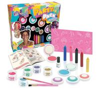 PARTY PACK STUDIO -All-in-One Face Paint, Glitter Tattoo and Hair Colouring Chalk with Stencils and Brushes | 15 Stencils, 30 Applications, Washable | Parties and Festivals | Face paint kit Ages 6+