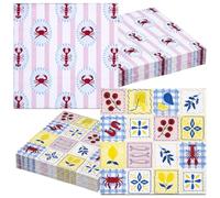 Party Paper Napkins, 50 Sheets Decorative Pastel Floral Luncheon Napkins for Birthdays, Easter, Decoupage, The Coastal Kitchen, 3-Ply, 16.5 x 16.5 cm