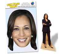 Party People 1 x Kamala Harris - Ready To Wear Celebrity Face Mask Includes Freestanding 20cm Desktop Standee Card Cutout - Standee Kamala H