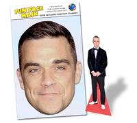 Party People 1 x Robbie Williams - Ready Age 3+ To Wear Celebrity Face Mask Includes Freestanding 20cm Desktop Standee Card Cutout - Standee Robbie W