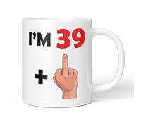 Party People 40th Birthday Gift - I'm 39 Plus Middle Finger - 11oz Ceramic Novelty Coffee Mug or Tea Cup for Christmas, Birthday, Secret Santa, Mother’s Day or Father’s Day Gift