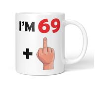 Party People 70th Birthday Gift - I'm 69 Plus Middle Finger - 11oz Ceramic Novelty Coffee Mug or Tea Cup for Christmas, Birthday, Secret Santa, Mother’s Day or Father’s Day Gift