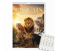 Party People A3 Wall Calendar - Big Cats 2027 | Big Cat lovers monthly planner, 2027 wall calendar, Gift idea for wildlife and feline enthusiasts