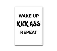 Party People Motivational Wall Art - A3 Inspirational Quote Poster - Unframed - 'wake up kick ass repeat' - Home or Office Decor - Various Sizes & Frame Options - Poster035