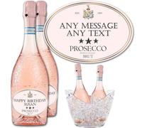 Party People Personalised Prosecco Labels - 2 Bottle Labels with Any Name & Message on self adhesive gloss labels ready to cut out - Pink