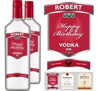 Party People Personalised Vodka Labels - 2 Bottle Labels with Any Name & Message on self adhesive gloss labels ready to cut out - various spirits to choose from