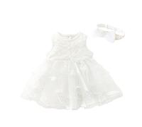 Party Princess Dress Set Tulle Infant Flower Girls Dress Headband Baby Girls Dress&Skirt Flower Girl Dress (White, 9-12 Months)