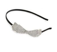 Party/Prom/Wedding Silver Tone with Black Silk Ribbon Clear Crystal Bow Tiara Headband - Flex