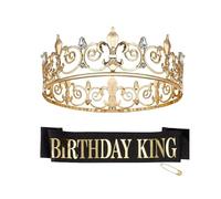 Party Royal Crowns with Sashes for Men Women Birthday King Rhinestones Crowns Shoulder Wrap Set Evening Party Props Supp