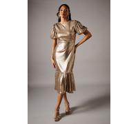 Party Sequin Gold Midi Dress With Puff Sleeve Coast Gold 8