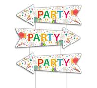 Party Signs with Stakes, 16 Inches by 5 Inches - Double Sided Signs - Corrugated Plastic - Colorful Birthday Party This Way Sign with Arrow for Yard Outdoors. (3)