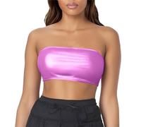 Party Solid Tube Tops for Womens Comfortable Soft Metallic Foil Boobtube Mini Bras Summer Backless Going Out Underwear Fashionable Ladies No Support Underwire Pink