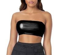 Party Solid Tube Tops for Womens Comfortable Soft Metallic Foil Boobtube Mini Bras Summer Backless Going Out Underwear Fashionable Ladies No Support Underwire Black