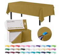 Party Solids 54 Inch X 100 Feet Gold Plastic Table Cover Roll in A Cut - to - Size Box with Convenient Slide Cutter. Cuts Up to 12 Rectangle 8 Feet Plastic Disposable Tablecloths