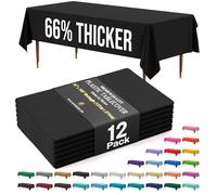Party Solids 66% Thicker Premium Plastic Table Cloth Rectangle Table Cover 0.5 Mil 12 Pack Black Table Cloth 54 Inch x 108 Inch Tablecloth Won't Tear Easily Like Cheap Thin Brands