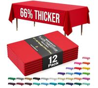 Party Solids 66% Thicker Premium Plastic Table Cloth Rectangle Table Cover 0.5 Mil 12 Pack Red Table Cloth 54 Inch x 108 Inch Tablecloth Won't Tear Easily Like Cheap Thin Brands