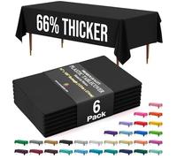 Party Solids 66% Thicker Premium Plastic Table Cloth Rectangle Table Cover 0.5 Mil 6 Pack Black Table Cloth 54 Inch x 108 Inch Tablecloth Won't Tear Easily Like Cheap Thin Brands