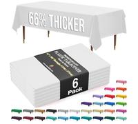 Party Solids 66% Thicker Premium Plastic Table Cloth Rectangle Table Cover 0.5 Mil 6 Pack White Table Cloth 54 Inch x 108 Inch Tablecloth Won't Tear Easily Like Cheap Thin Brands