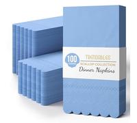 Party Solids Light Blue Scalloped Napkins Disposable 100 Pcs 3-Ply Light Blue Scalloped Dinner Napkins Disposable Decorative for Dinners & Parties, Paper Guest Towels for Bathroom & Party Supplies