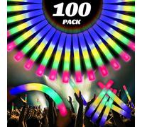 Party Spot! 100 Pcs 18.5 inch Foam Glow Sticks Bulk, 4 Color LED Light Foam Sticks, Glow In The Dark Party Supplies, 3 Modes Colorful Flashing for Birthday Wedding Easter Halloween Christmas