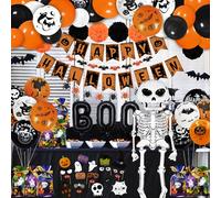 Party Spot! 120 Pcs Halloween Party Decorations, 5 Ft Jumbo Foil Balloon, Happy Halloween Banner, 60 pcs Balloons, Treat or Trick Goodie Bags, Spider Bat Banner, Halloween Party Supplies