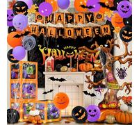 Party Spot! 157 Pcs Halloween Party Decorations Kit, 43" Giant Tree Balloon, 4 Balloon Boxes, Happy Halloween Banner, 60 pcs Balloons, Artificial Leaves