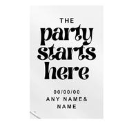 Party Starts Here - Personalised Wedding Vinyl Sticker: Custom Name & Date, Wedding Welcome Quote Party Decor, DIY Decal for Mirror or Sign