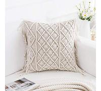 Party Stuff Cotton Macrame Handmade Knit Floor Cushion Pillow Cover with Zip(Large - 16x16 inch, Set of 2)