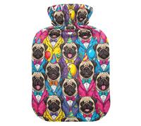 Party Suit Pug Repeat Hot Bottle Water Bag with Soft Cover, 2L Water Bag for Hand Feet Warmer