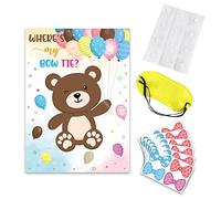 Party Supplies Pin The Bows On The Bear Baby Shower Party Games Poster 24Pcs Bowknot Stickers For Birthday Decorations Funny Baby Shower Party Games Bear Theme For Boy Girl For Guests Party Game