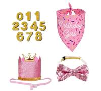 Party Supply for Dogs with Wearable Crown Hat Bandana, B | Crown Hat Bandana Neck Tie and Number Accents for Special Photos, Party Photos and Celebrations, Home Decor