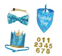 Party Supply for Dogs with Wearable Crown Hat Bandana, Blue | Crown Hat Bandana Neck Tie and Number Accents for Special Photos, Party Photos and Celebrations, Home Decor