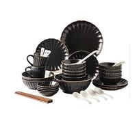 Party Tableware Set,Fine Dinnerware Set,White Porcelain Dinnerware Set, Petal Shape Ceramic Plates and Bowls Sets, Modern Creativity Vintage Round Dishes Set, Service for 10 Microwave, Oven