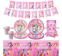 Party Tableware Set Pink Girls- 52PCS Birthday Party Decorations Dog Theme Party Supplies with Tablecloth Happy Birthday Banner Part Paper Plates Cups Napkins for Children Baby Showers Boy Part Deco