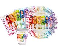 Party Tableware Set Rainbow High for 8 People (36 pcs: 8 Plates Ø18cm, 8 Cups 200ml, 20 Napkins 33x33cm) in eco-Friendly compostable Paper
